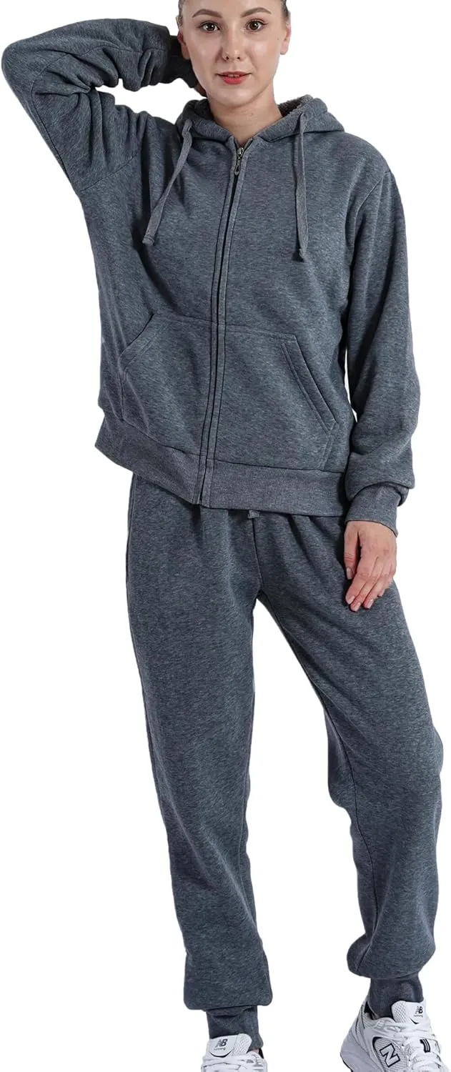 Yasumond Womens Two Piece Tracksuit Sherpa Lined Sweatsuit Lounge Hoodie Sweatshirt and Sweatpants Jogger Outfits Set