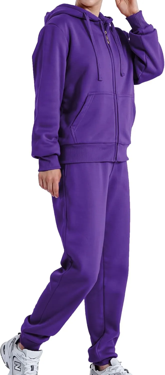 Yasumond Womens Two Piece Tracksuit Sherpa Lined Sweatsuit Lounge Hoodie Sweatshirt and Sweatpants Jogger Outfits Set