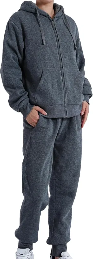 Yasumond Womens Two Piece Tracksuit Sherpa Lined Sweatsuit Lounge Hoodie Sweatshirt and Sweatpants Jogger Outfits Set