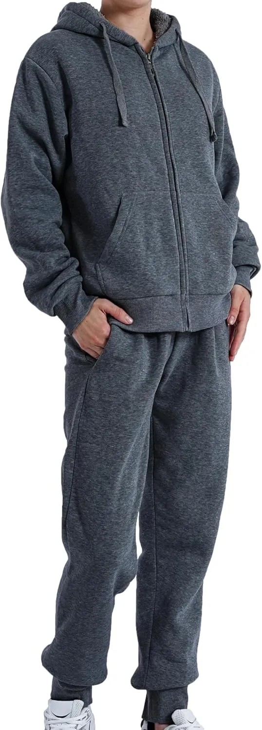 Yasumond Womens Two Piece Tracksuit Sherpa Lined Sweatsuit Lounge Hoodie Sweatshirt and Sweatpants Jogger Outfits Set
