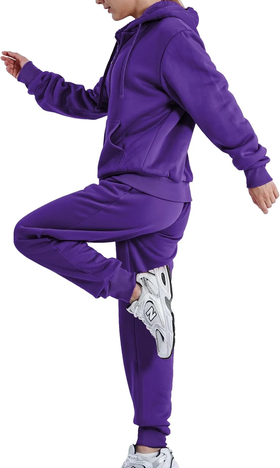 Yasumond Womens Two Piece Tracksuit Sherpa Lined Sweatsuit Lounge Hoodie Sweatshirt and Sweatpants Jogger Outfits Set