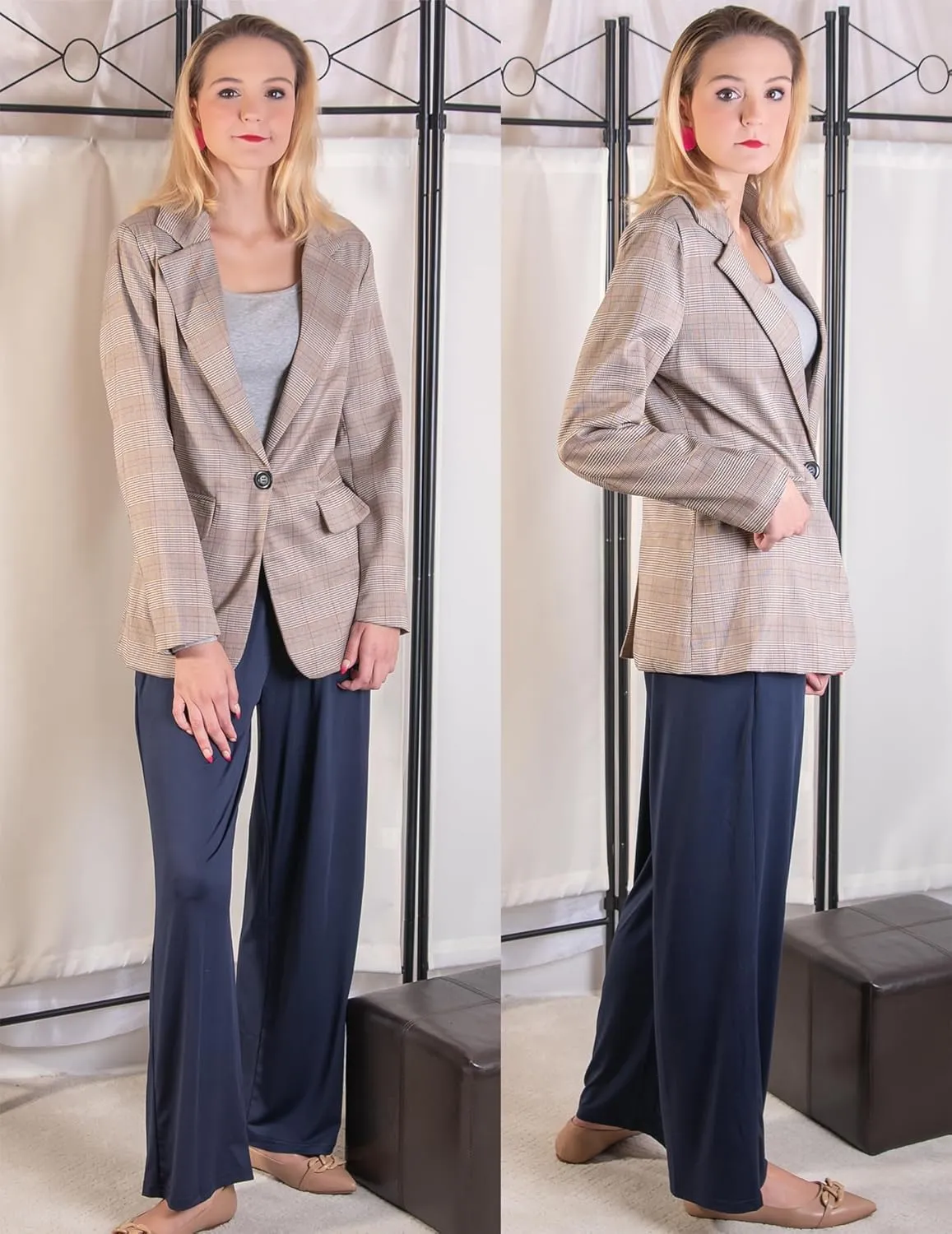 Zeagoo Womens Casual Blazers Pockets Long Sleeve Open Front Work Office Jackets Lapel Button Long Blazer Suit for Bussiness