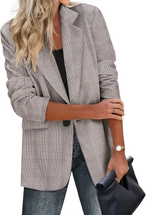 Zeagoo Womens Casual Blazers Pockets Long Sleeve Open Front Work Office Jackets Lapel Button Long Blazer Suit for Bussiness