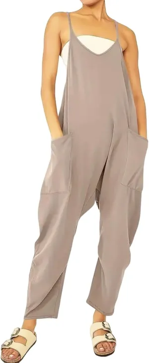 ZWRXW One Piece Jumpsuits for Women V Neck Sleeveless Jumpsuits Spaghetti Straps Harem Long Pants Romper Overalls with Pocket