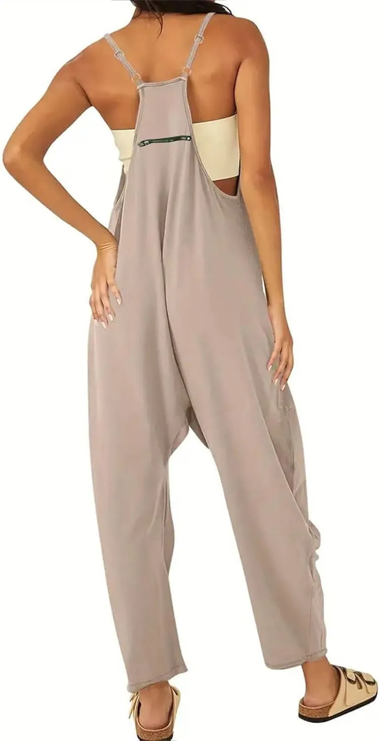 ZWRXW One Piece Jumpsuits for Women V Neck Sleeveless Jumpsuits Spaghetti Straps Harem Long Pants Romper Overalls with Pocket